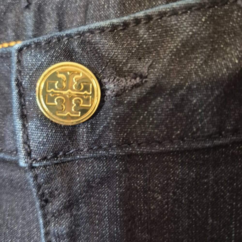 Tory Burch Dark Blue Denim Jeans with Gold Hardware Long Size 26 - Picture 4 of 13